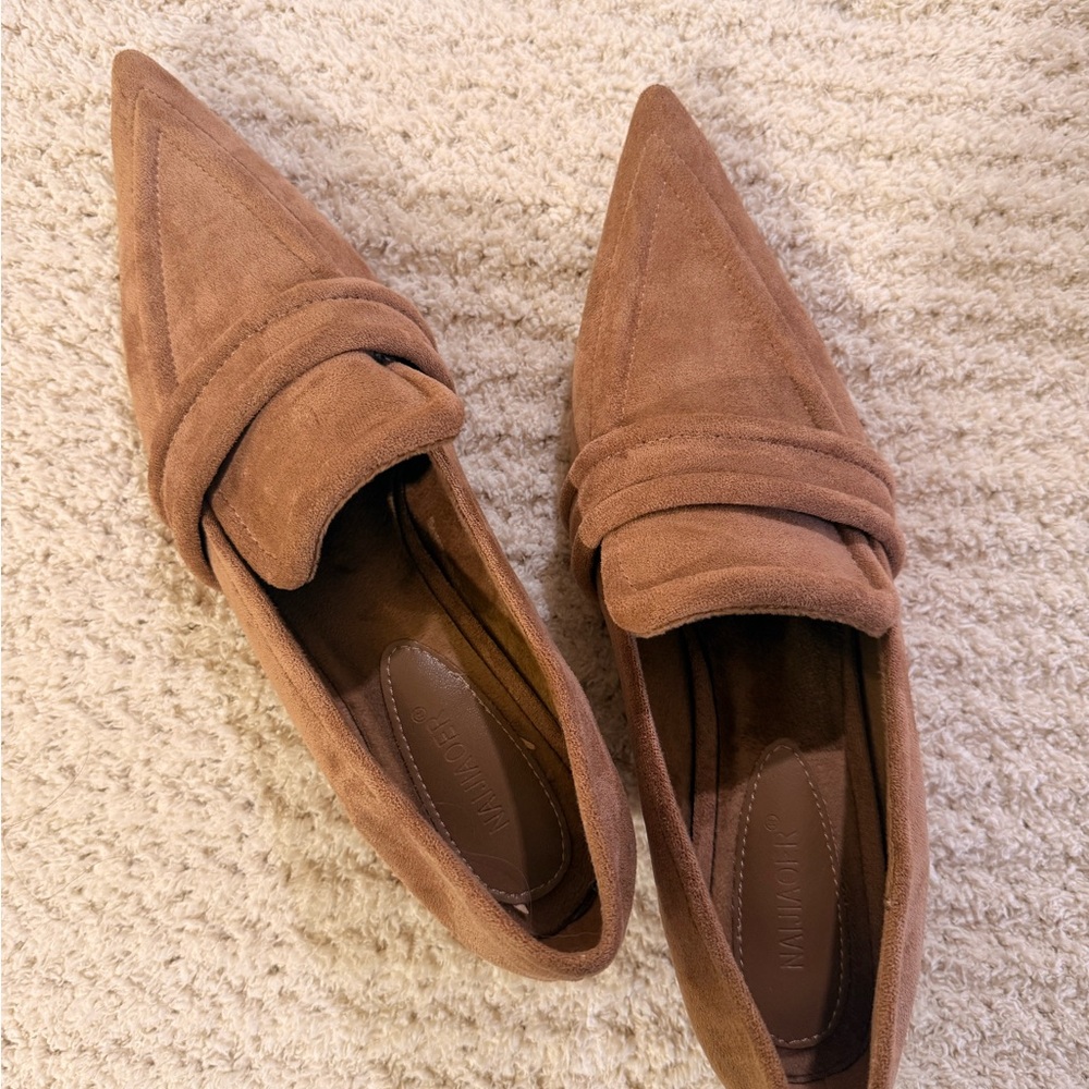 Brown Suede Women's Loafers w/ Kitten Heel